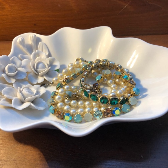 GRACE TEA-WARE Porcelain Trinket Dish. Jewelry Cache 10”. Sculpted Flowers - Picture 3 of 14